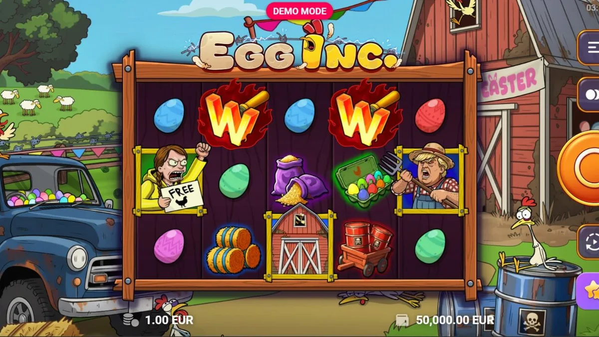 Tampilan antarmuka game slot Egg Inc. yang ceria di layar ponsel
